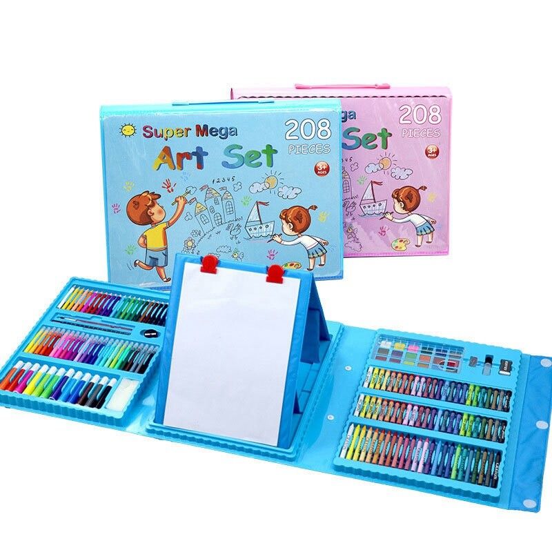 208 PCS Colored Pencil Crayon Watercolors Pens Brush Drawing Set Toy Art Marker Pens Supplies Kid Gift Blue