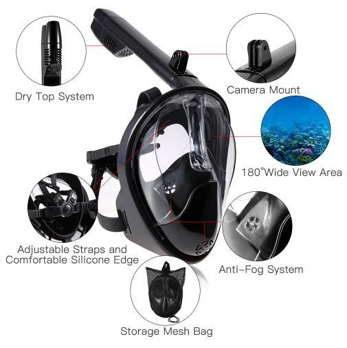 Underwater Summer Sport Scuba Diving Mask Full Face Snorkeling Mask Anti Fog Snorkeling Diving Mask For Swimming Spearfishing,Black S/M