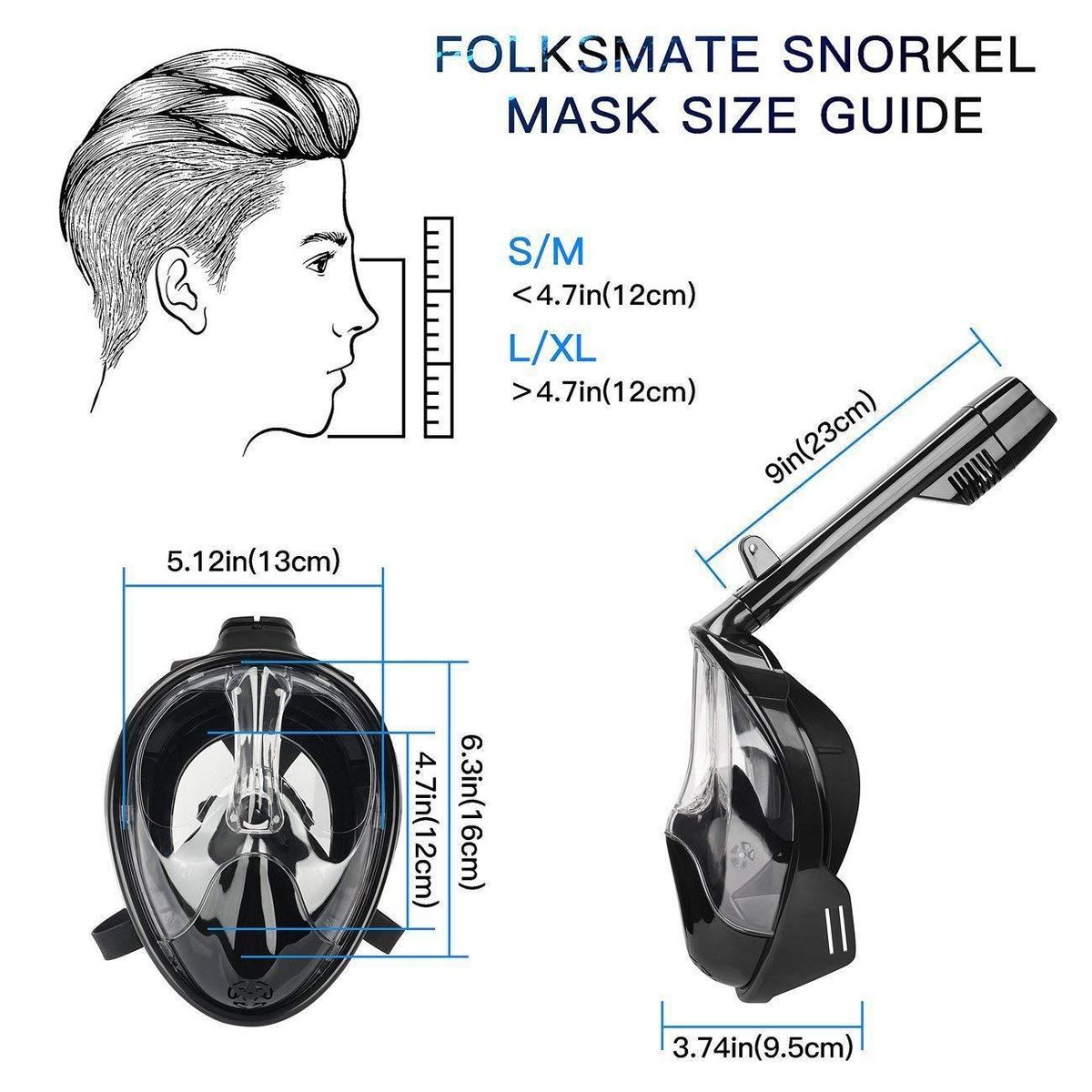 Underwater Summer Sport Scuba Diving Mask Full Face Snorkeling Mask Anti Fog Snorkeling Diving Mask For Swimming Spearfishing,Black S/M