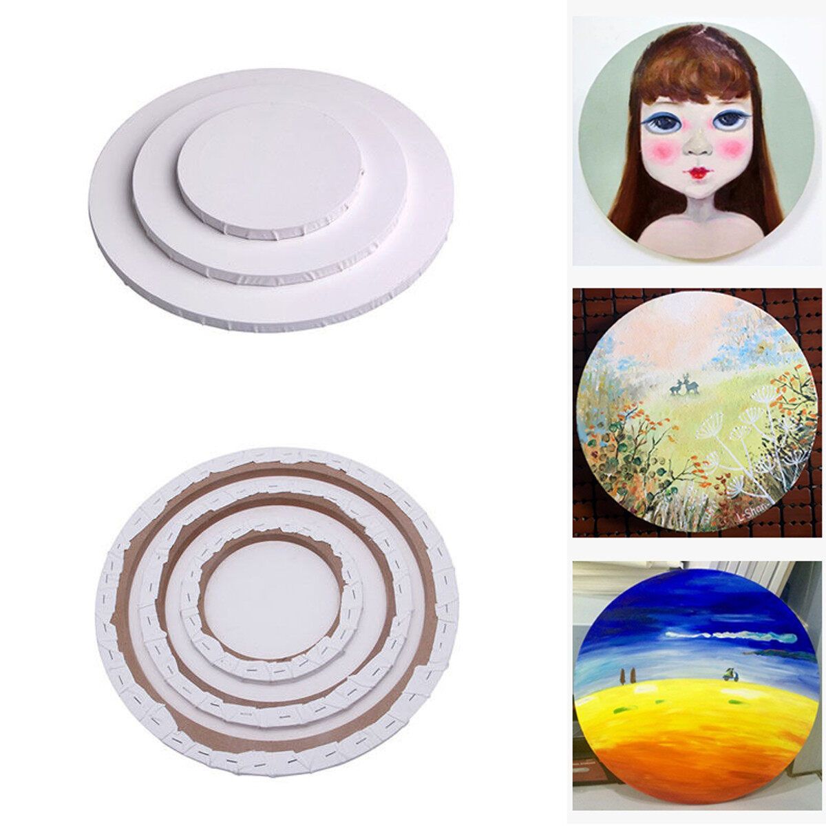 20/30/40cm Blank Round Canvas Board Art Artist Oil Acrylic Primed Wooden Frame Tool 30CM