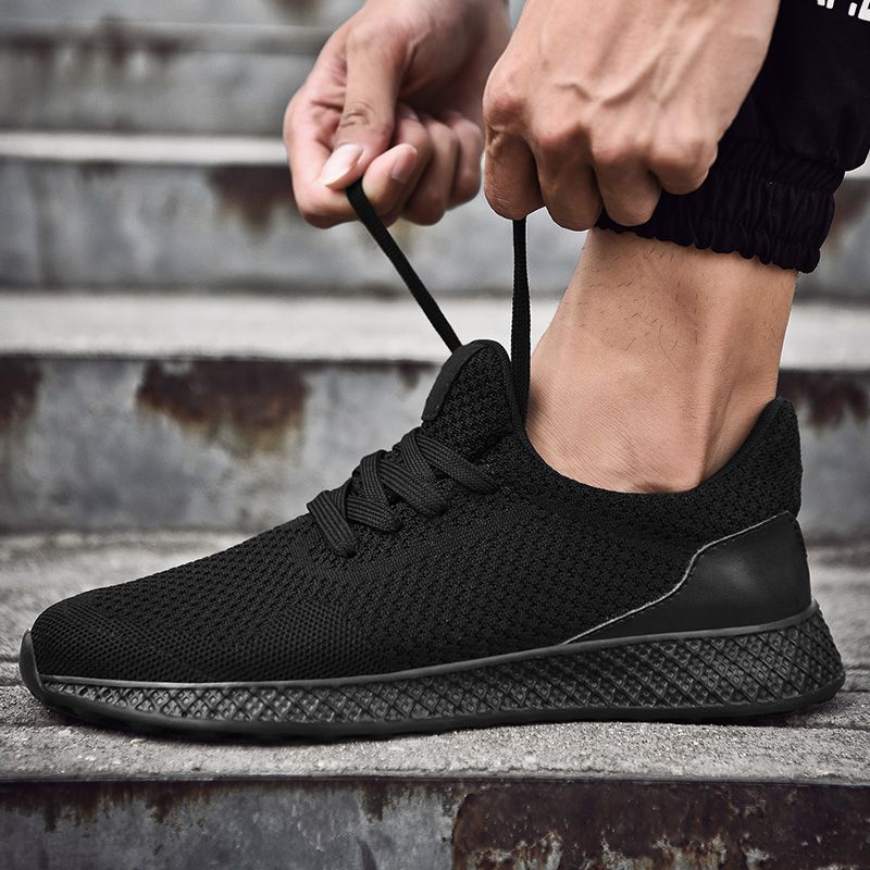 Big Size Light Air Mesh Sneakers Sports Shoes-Black