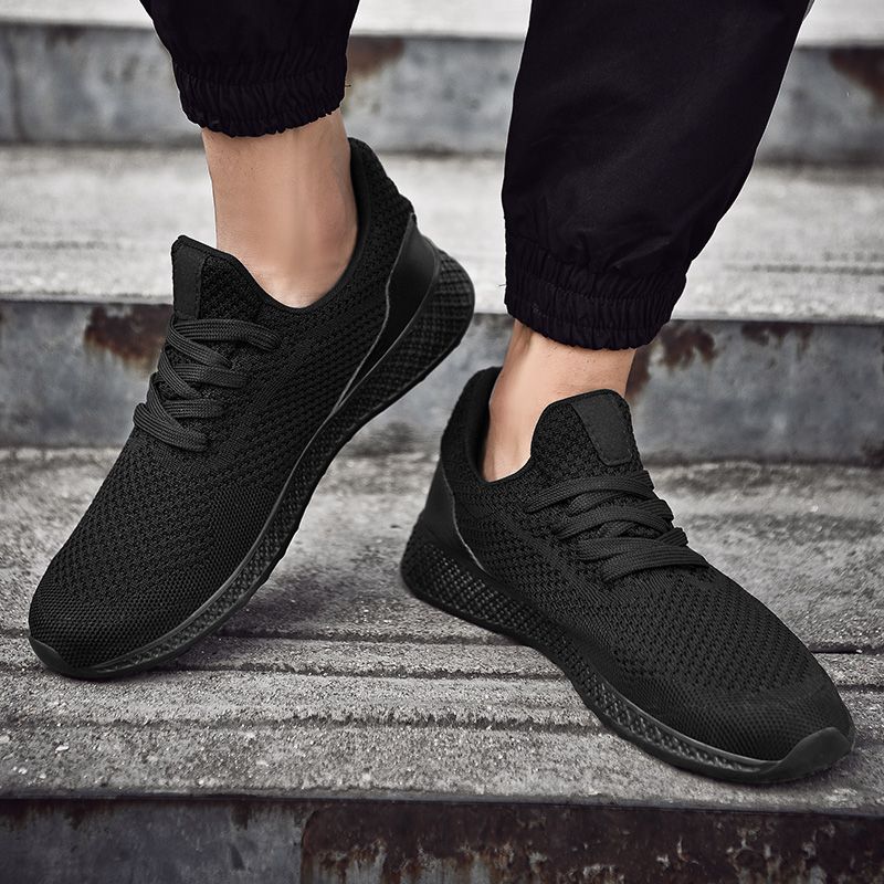 Big Size Light Air Mesh Sneakers Sports Shoes-Black