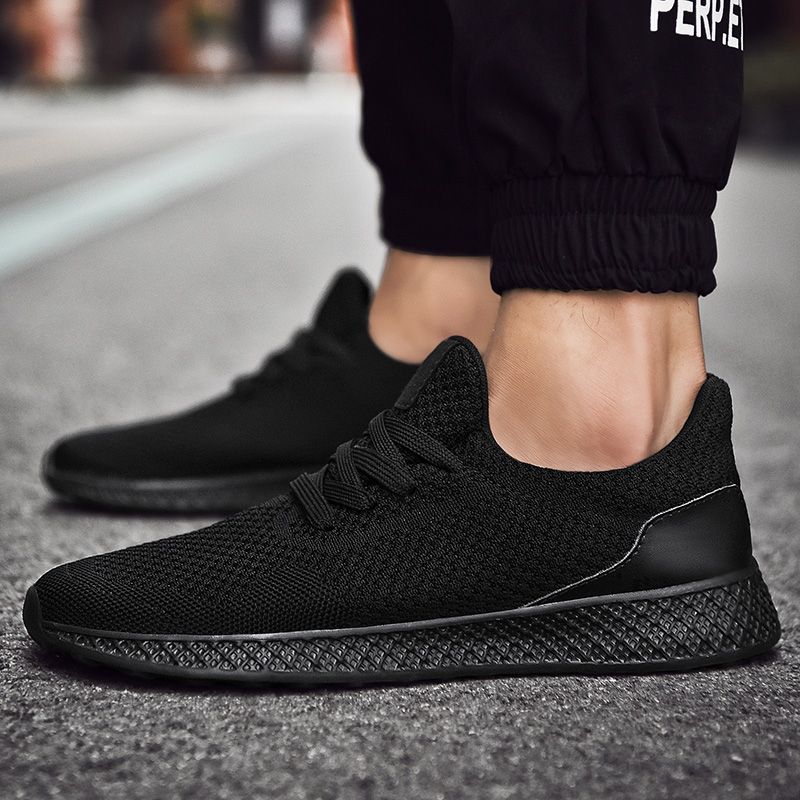 Big Size Light Air Mesh Sneakers Sports Shoes-Black