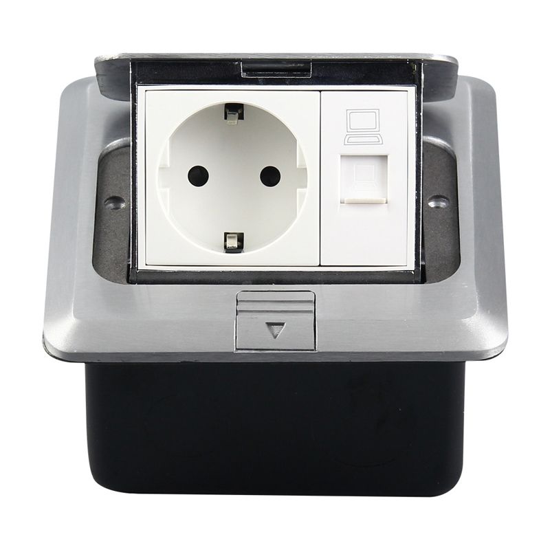 Aluminum Alloy Computer Floor Socket With Cover Bottom Box, EU Plug