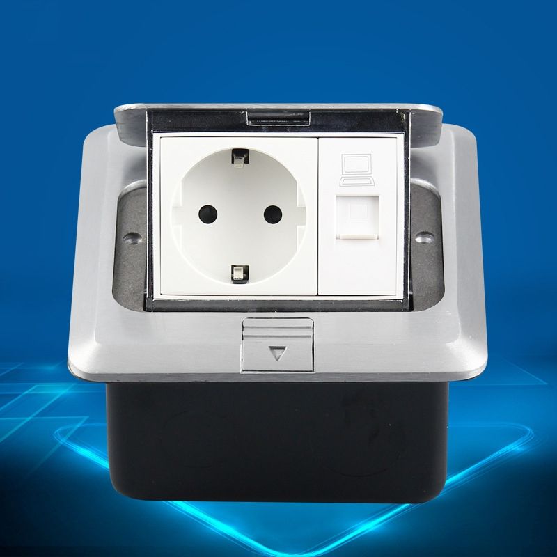 Aluminum Alloy Computer Floor Socket With Cover Bottom Box, EU Plug