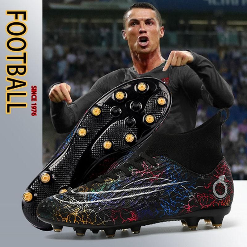Fashion high-top football shoes men's and women's spikes football shoes -Black