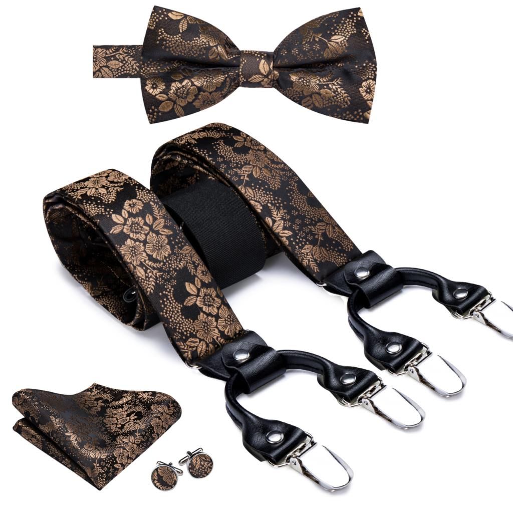 Luxury Silk Adult Mens Suspender Set 6 Clips S Vintage Suspenders Bowtie