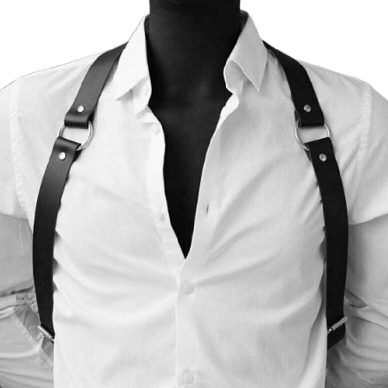 Men Adjustable Faux Leather Body Chest Harness Suspender Belt With Bucles