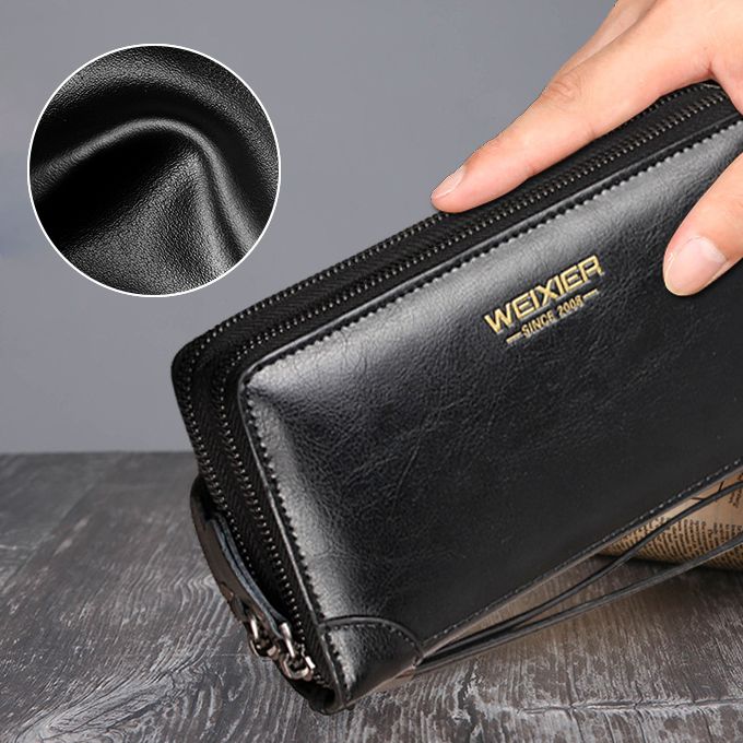 Men's Leather Wallet Large Capacity Purse Men's Clip Bag Card Bag-Black