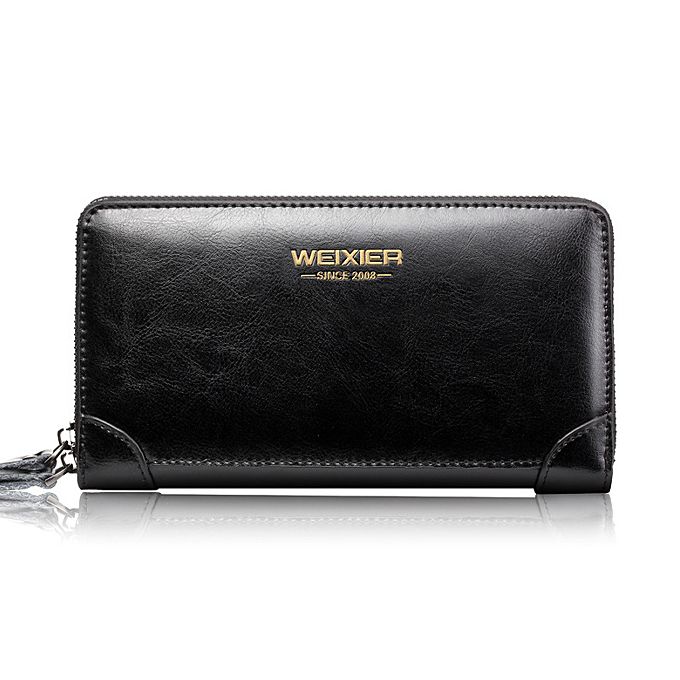 Men's Leather Wallet Large Capacity Purse Men's Clip Bag Card Bag-Black