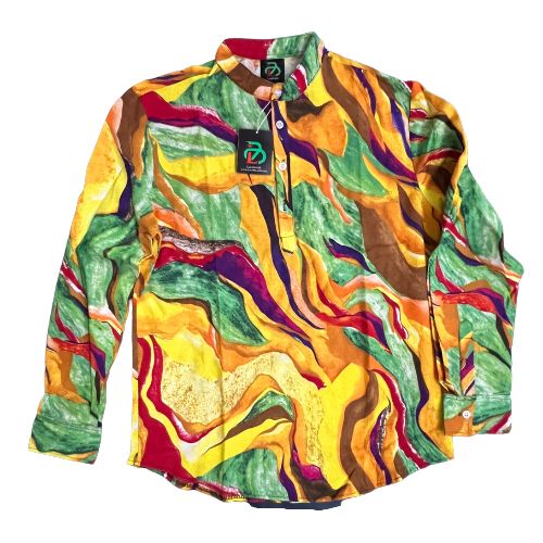 Men Multi Colour Graffiti Long Sleeves Shirts-Yellow