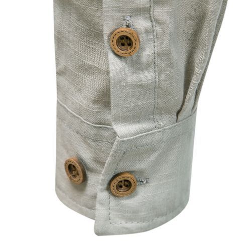 Men's Breathable Cotton Long Sleeve Henleys Plain Stand Collar Slim Shirt -Grey