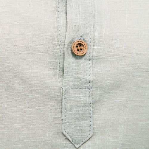 Men's Breathable Cotton Long Sleeve Henleys Plain Stand Collar Slim Shirt -Grey