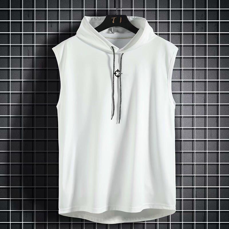 Summer Mens Muscle Hoodie Vest Sleeveless Bodybuilding Gym Workout Fitness Shirt High Quality Vest Hip Hop Sweatshirt Men's Tops-L5