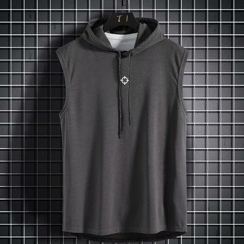 Summer Mens Muscle Hoodie Vest Sleeveless Bodybuilding Gym Workout Fitness Shirt High Quality Vest Hip Hop Sweatshirt Men's Tops-L5