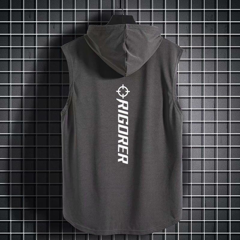 Summer Mens Muscle Hoodie Vest Sleeveless Bodybuilding Gym Workout Fitness Shirt High Quality Vest Hip Hop Sweatshirt Men's Tops-L5