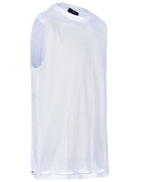 Stylish Tank Bottom Ripped Men's Top Shirt White
