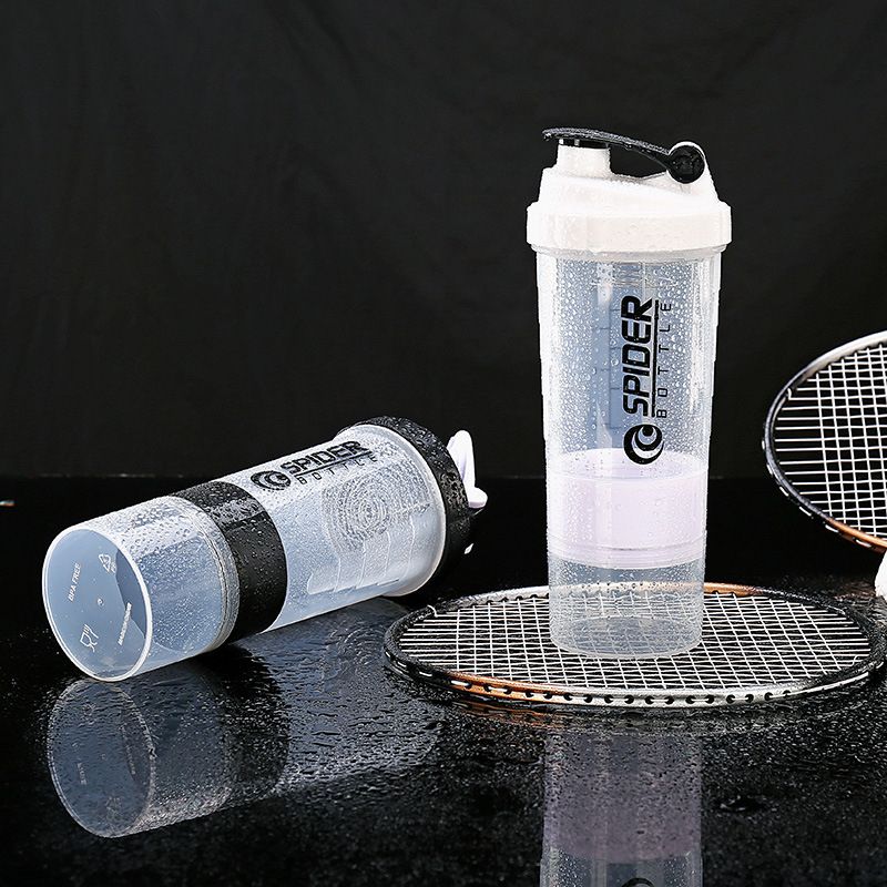 3in1 Whey Protein Shaker / Mixing Blender Bottle - 500ml Sports & Workout Plastic Drink Cup