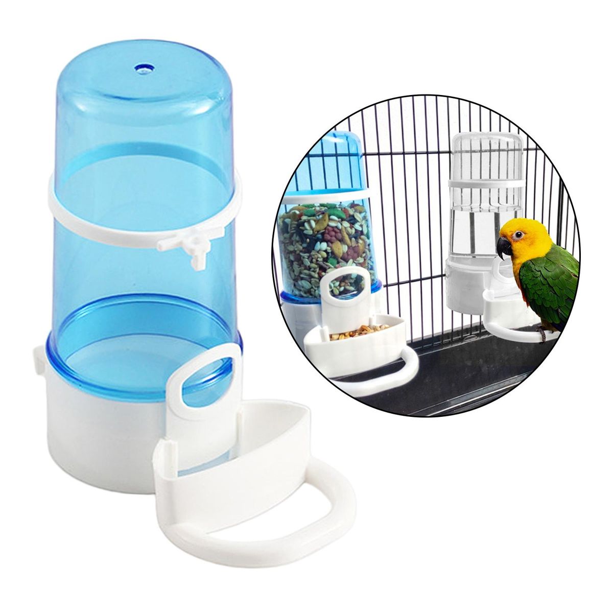 Pet Cage Bird Parrot Budgie Canary Drinker Feeder Waterer Food Blue