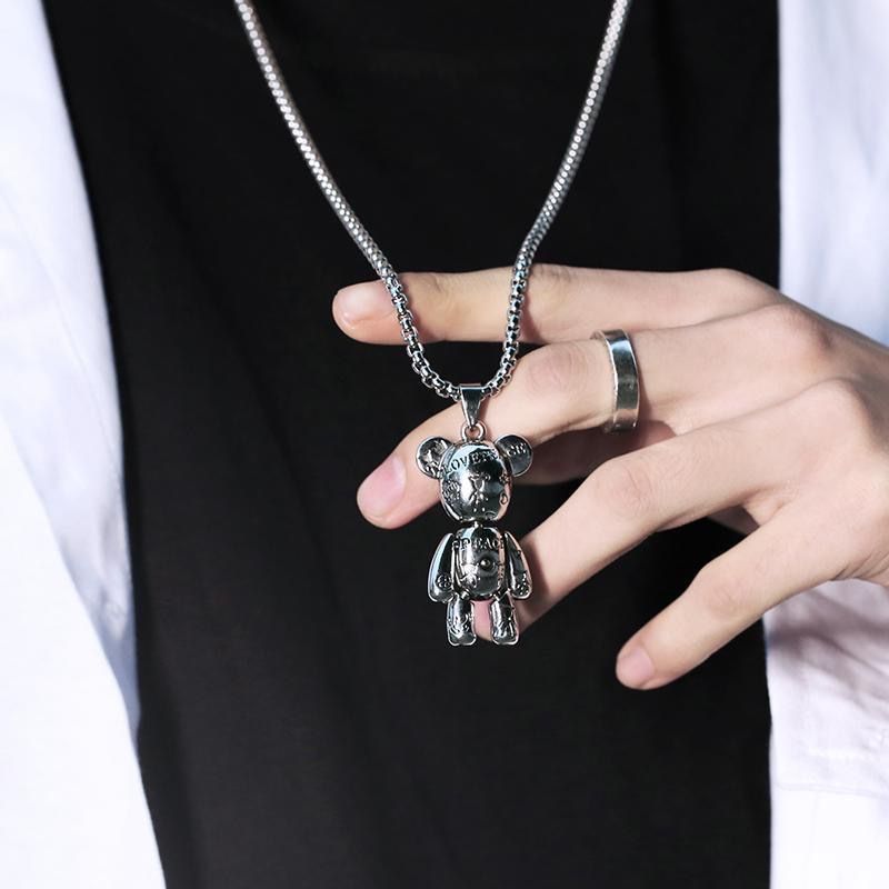 Hip Hop Bear Necklace Titanium Steel Necklace Unisex