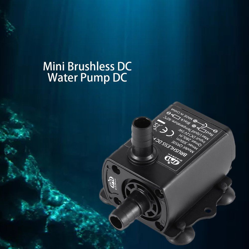 Mini Brushless DC Water Pump 12V 5W 280L/H Lift 300cm Submersible Fountain Black