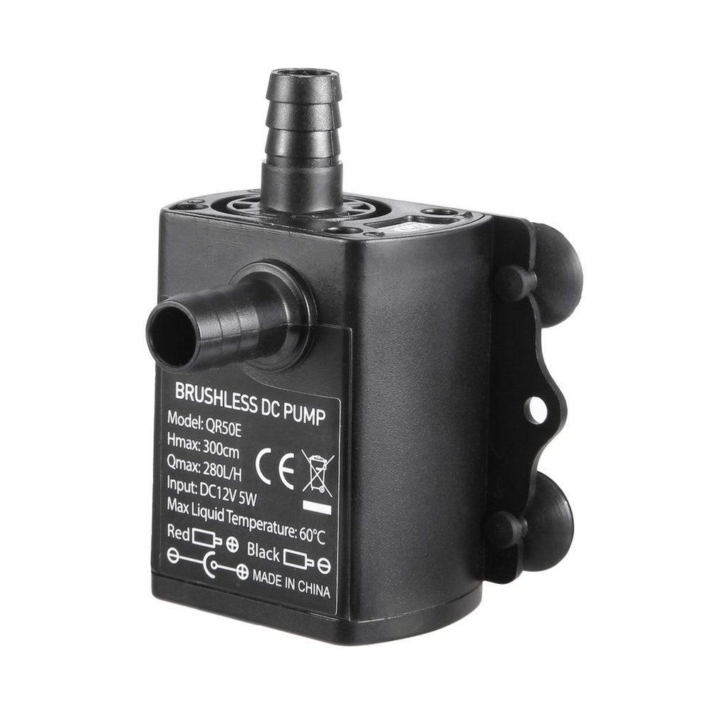 Mini Brushless DC Water Pump 12V 5W 280L/H Lift 300cm Submersible Fountain Black