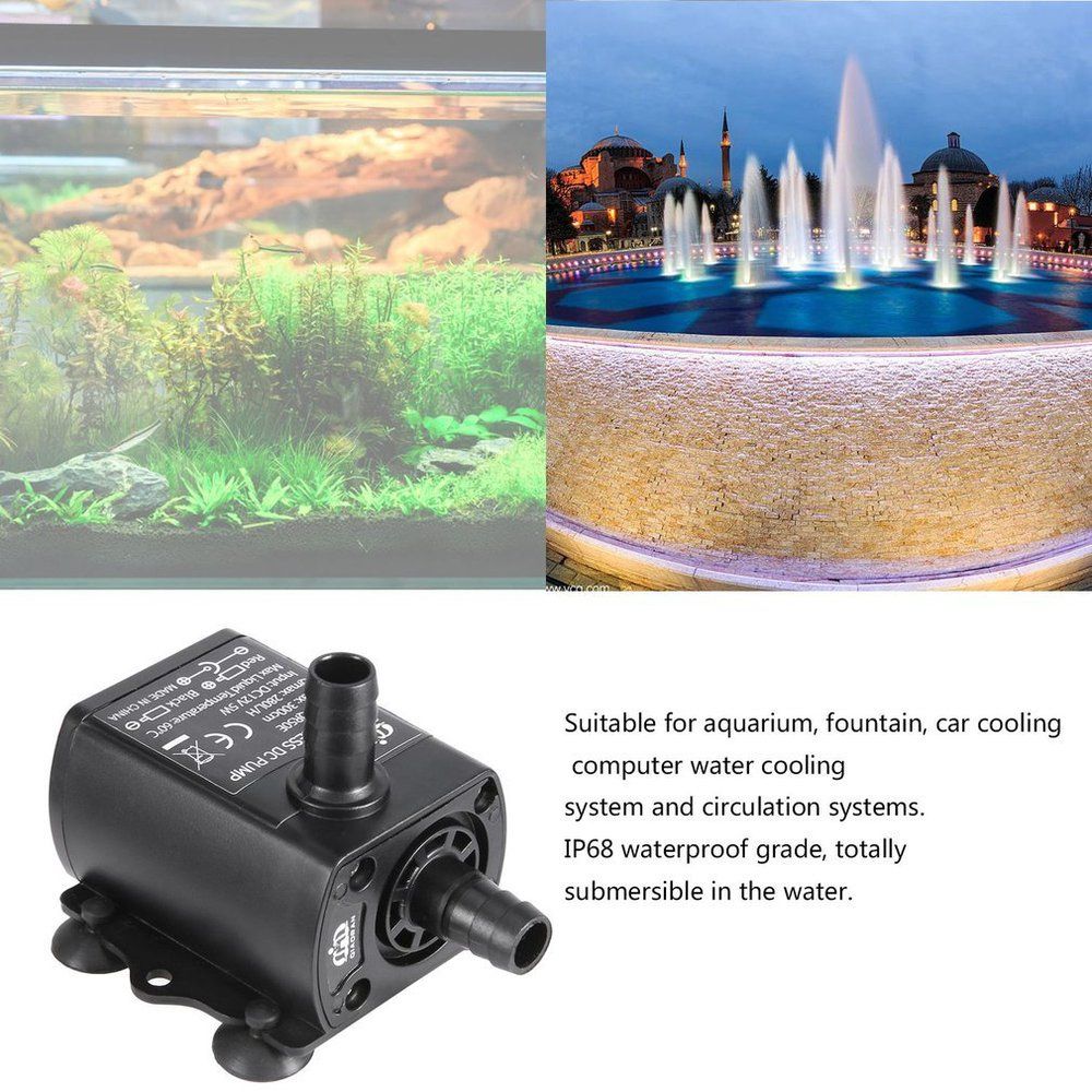 Mini Brushless DC Water Pump 12V 5W 280L/H Lift 300cm Submersible Fountain Black