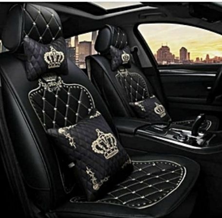 Universal Black Luxury Crown Car Seat Cover Leather For All Saloon Cars & 5 Seater SUVs