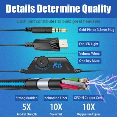 Gaming Headsets Big Headphones With Light Mic Bass For PC Computer Gamer Laptop PS4 New X-BOX