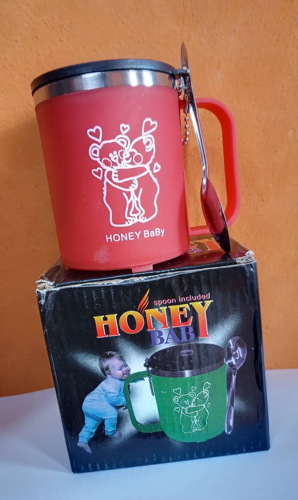 Baby Cup With Cover & Spoon -Outer Plastic & Inner Stainless