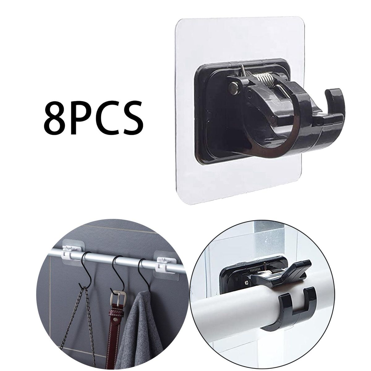 8 PCS Adhesive Curtain Rod Brackets Wall Mount Bracket Rod Fixed Black