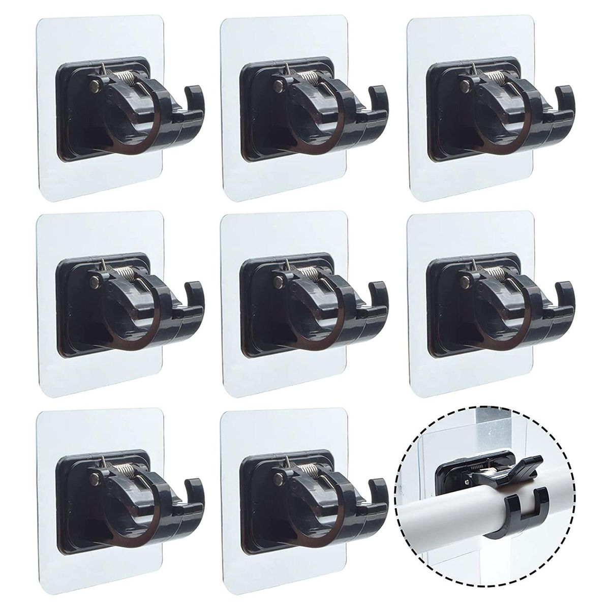 8 PCS Adhesive Curtain Rod Brackets Wall Mount Bracket Rod Fixed Black