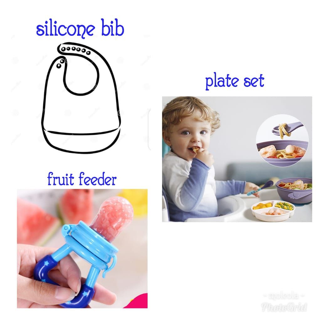 Baby Plate Set, Silicone Bib And Fruit Feeder