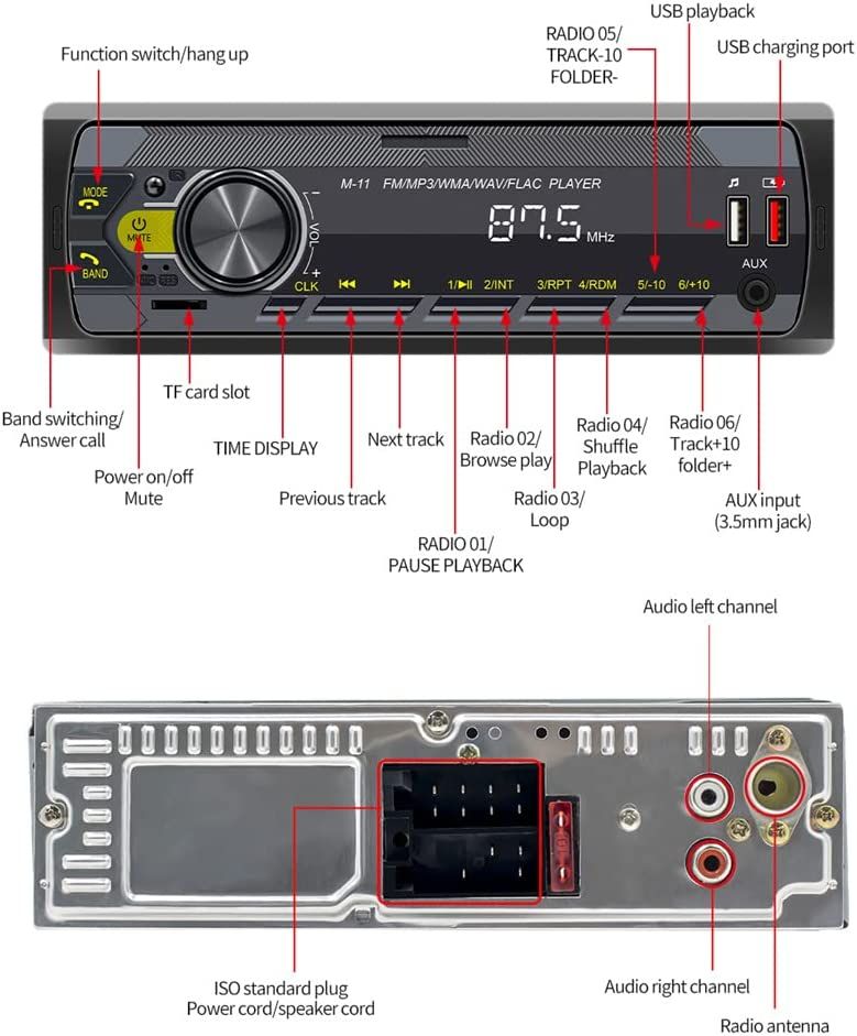 1 DIN Car MP3 Player FM Radio Car Stereo Radio Bluetooth LED In-Dash USB SD AUX