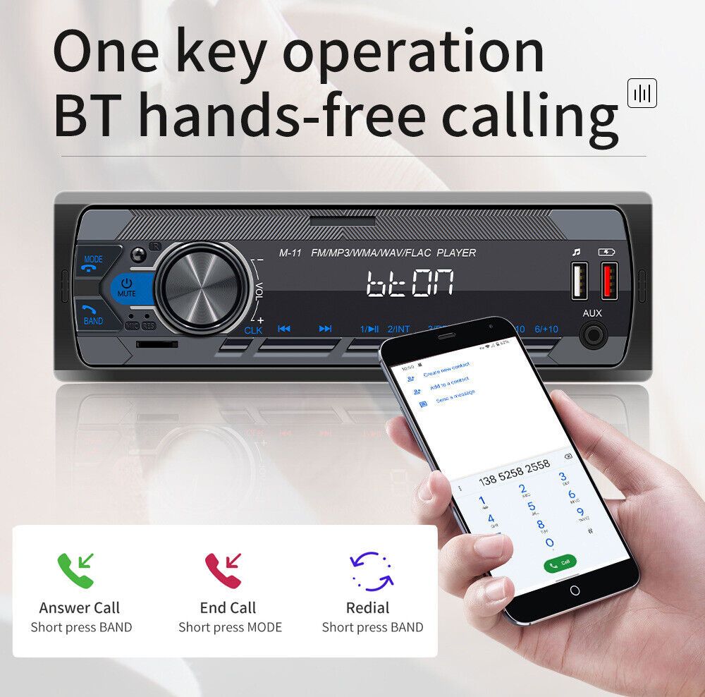 1 DIN Car MP3 Player FM Radio Car Stereo Radio Bluetooth LED In-Dash USB SD AUX