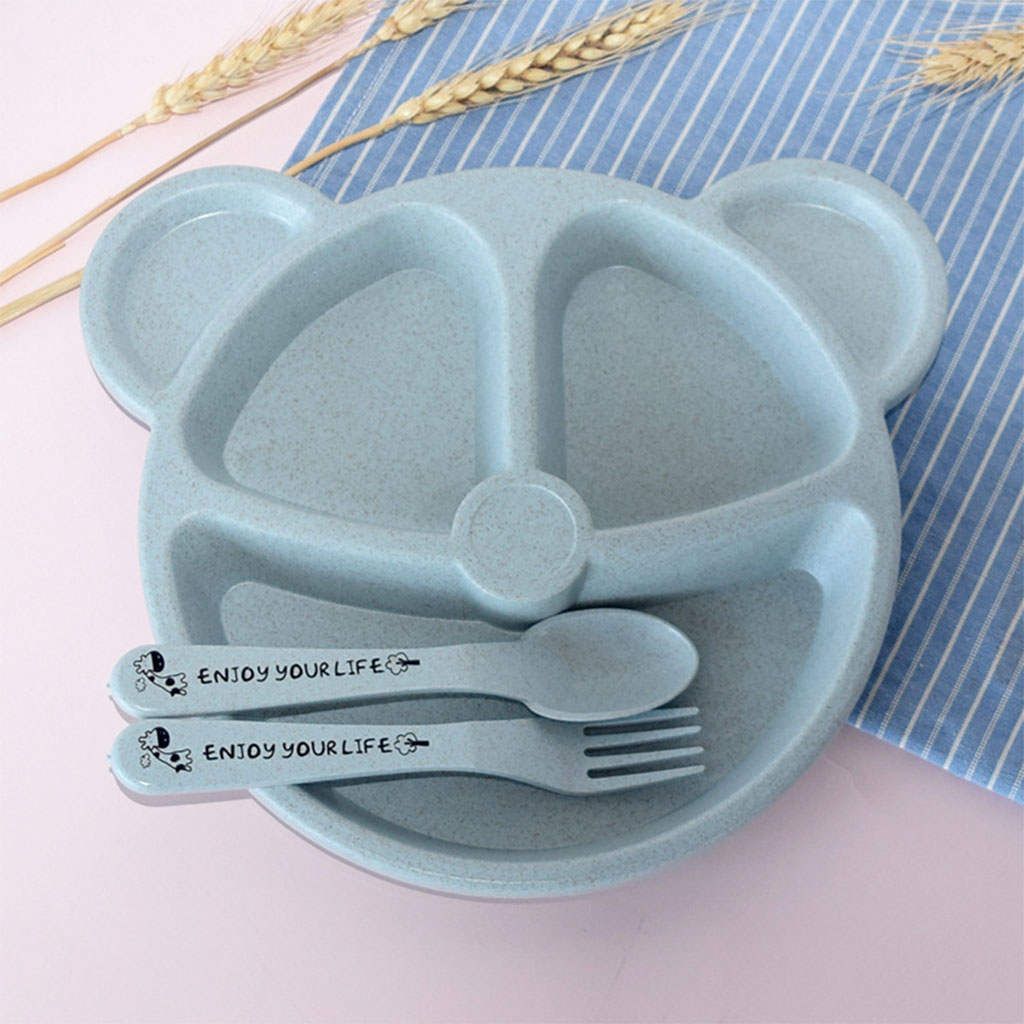 Divided Plates Set 3-Compartment Kids Dinnerware For Lunch Blue