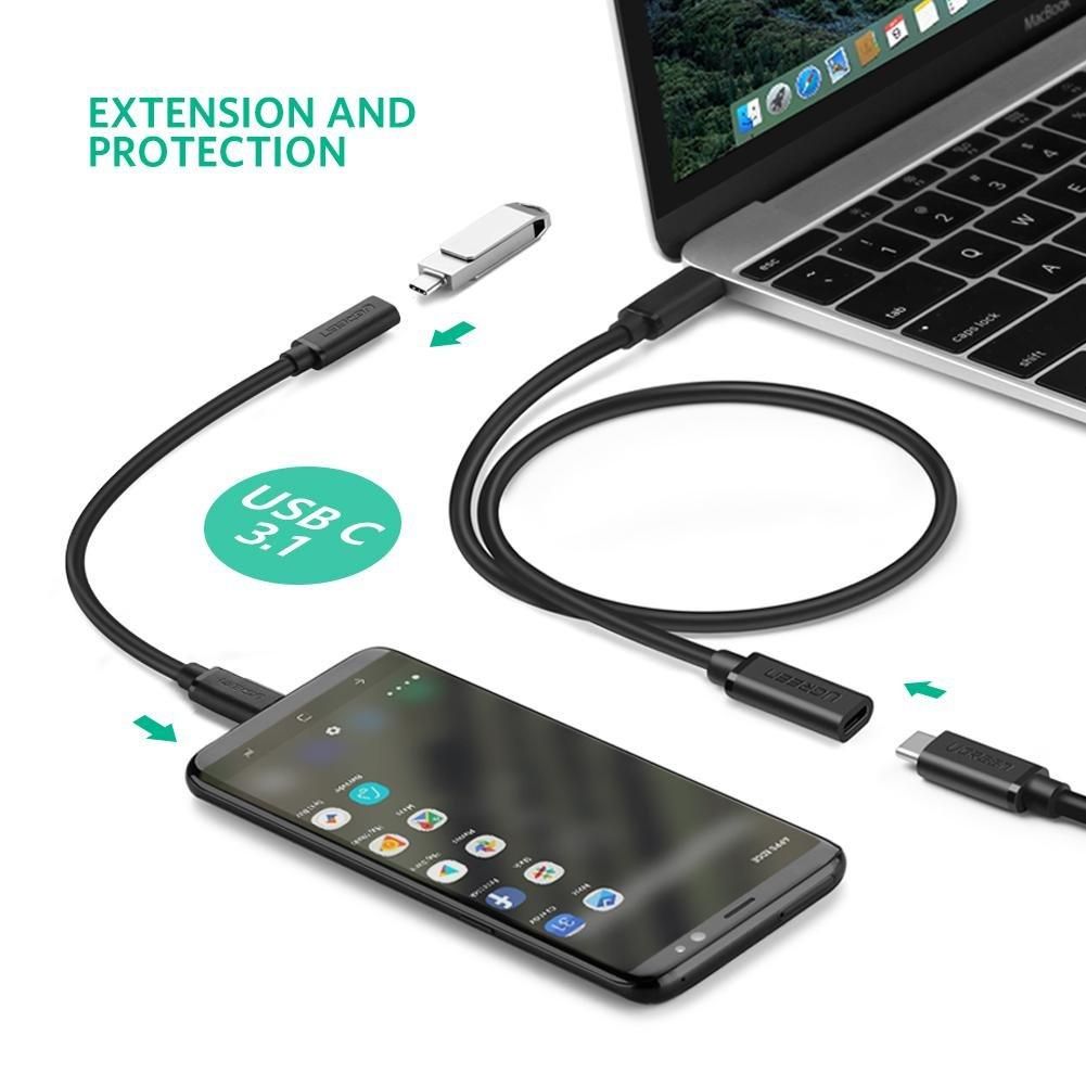 USB Type C Male To Female Extension Cable 0.5m (Black) - 40574