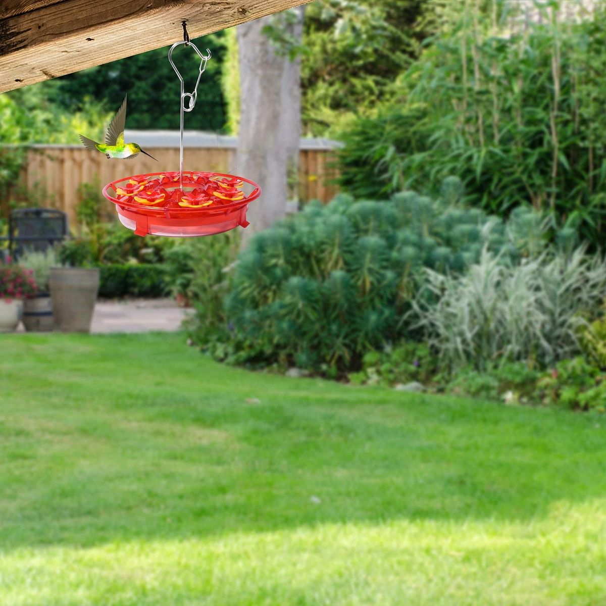 Leak-proof Hummingbird Feeder Floral View Hanging for Outdoors Red