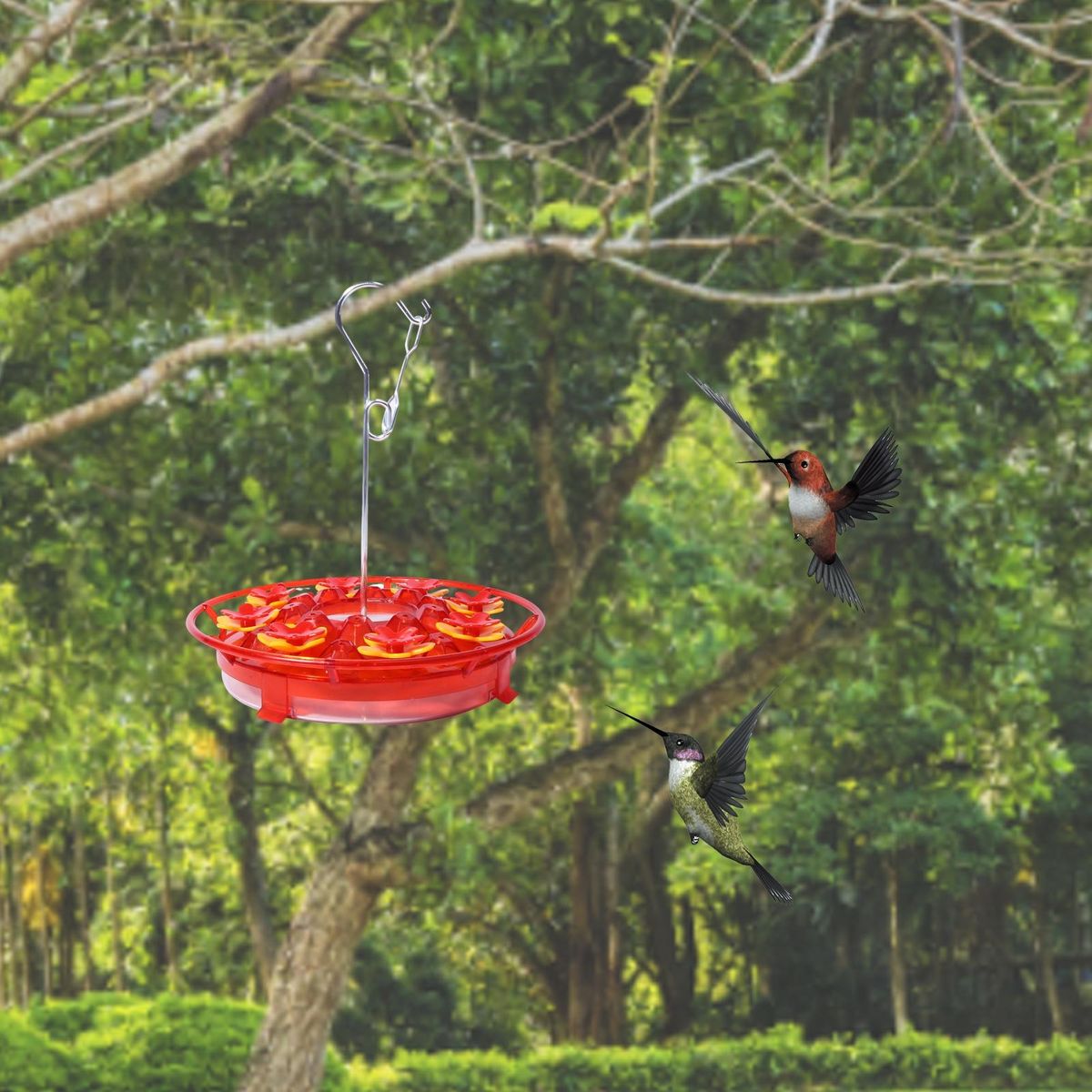 Leak-proof Hummingbird Feeder Floral View Hanging for Outdoors Red