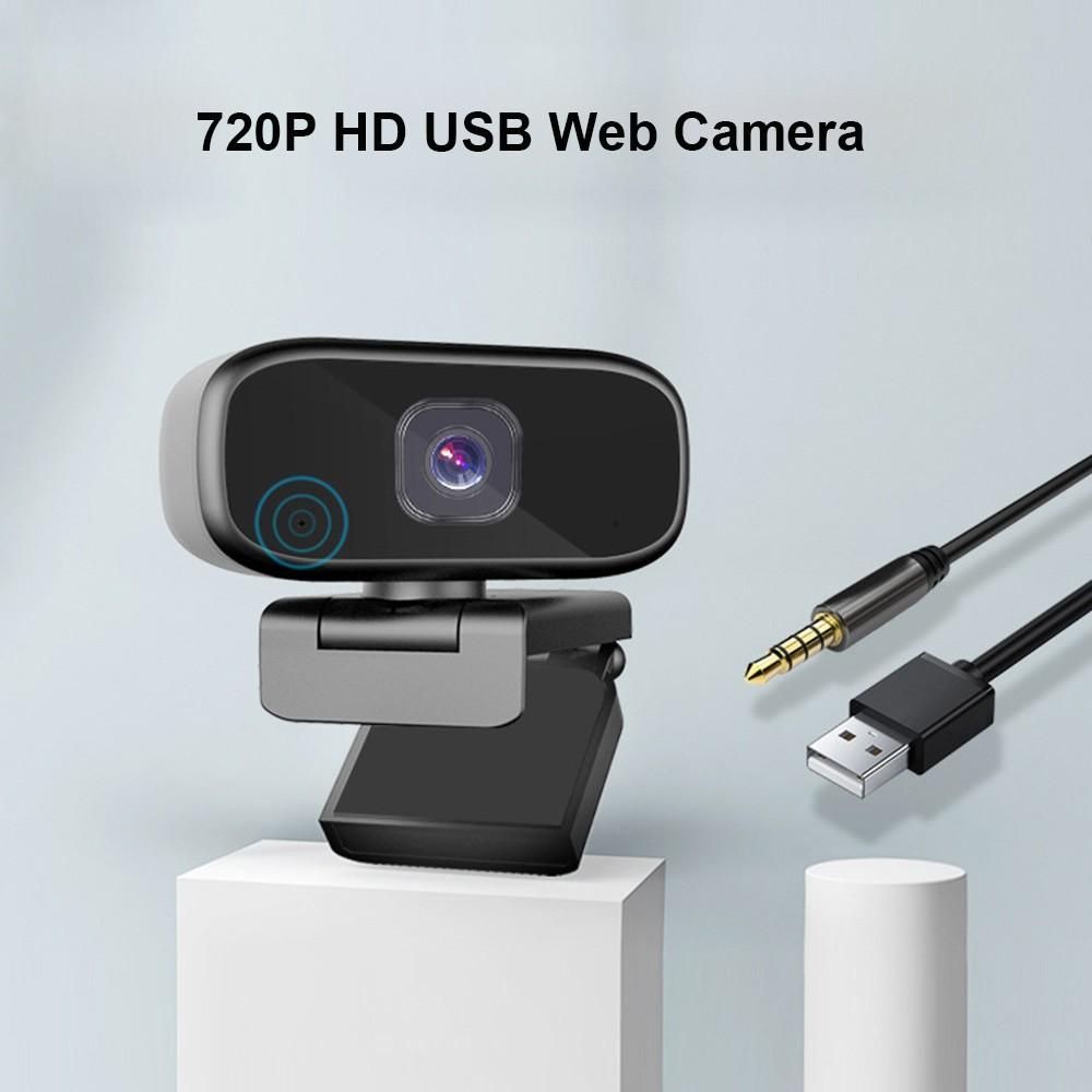 720P HD Webcam Laptop Computer Camera Clip-on PC Web Camera USB Plug-and-Play with Microphone & 3.5mm Audio Plug for Live Streaming Video Calling Online Meeting Teaching