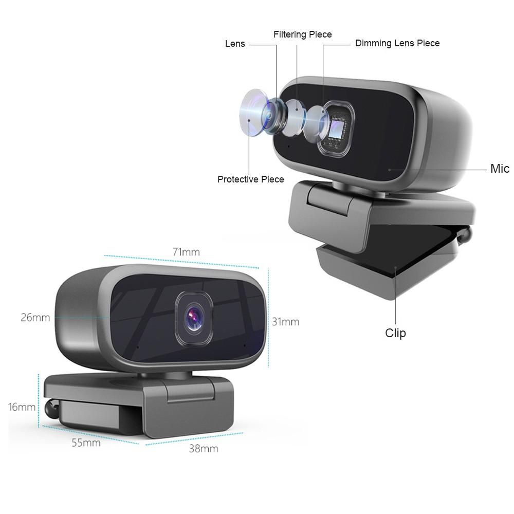720P HD Webcam Laptop Computer Camera Clip-on PC Web Camera USB Plug-and-Play with Microphone & 3.5mm Audio Plug for Live Streaming Video Calling Online Meeting Teaching