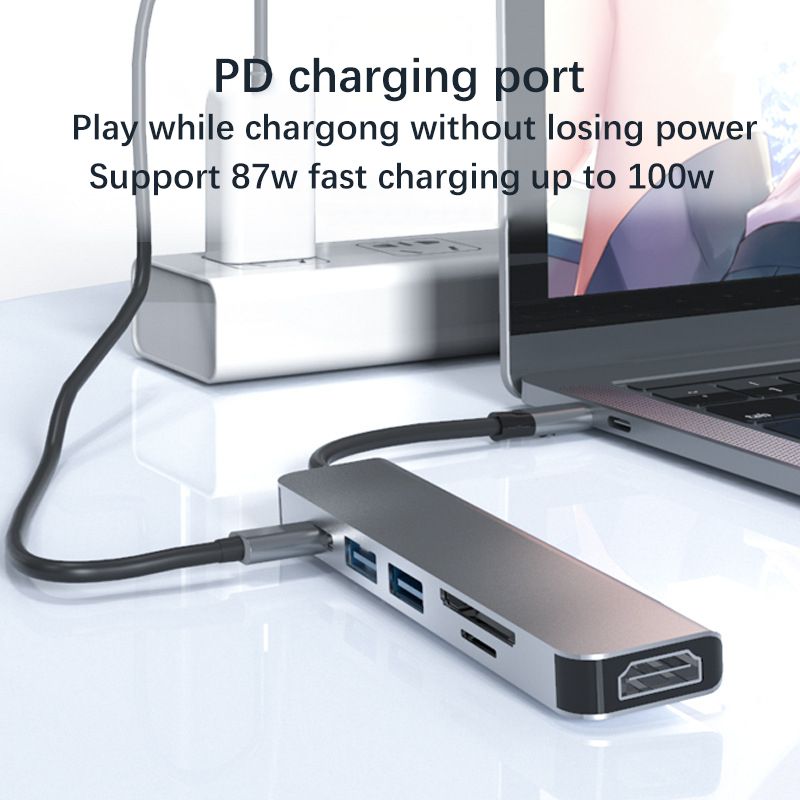 6-in-1 USB-C Hub Multi Splitter Adapter  With HDMI+USB3.0&2.0+SD+TF Expansion Dock