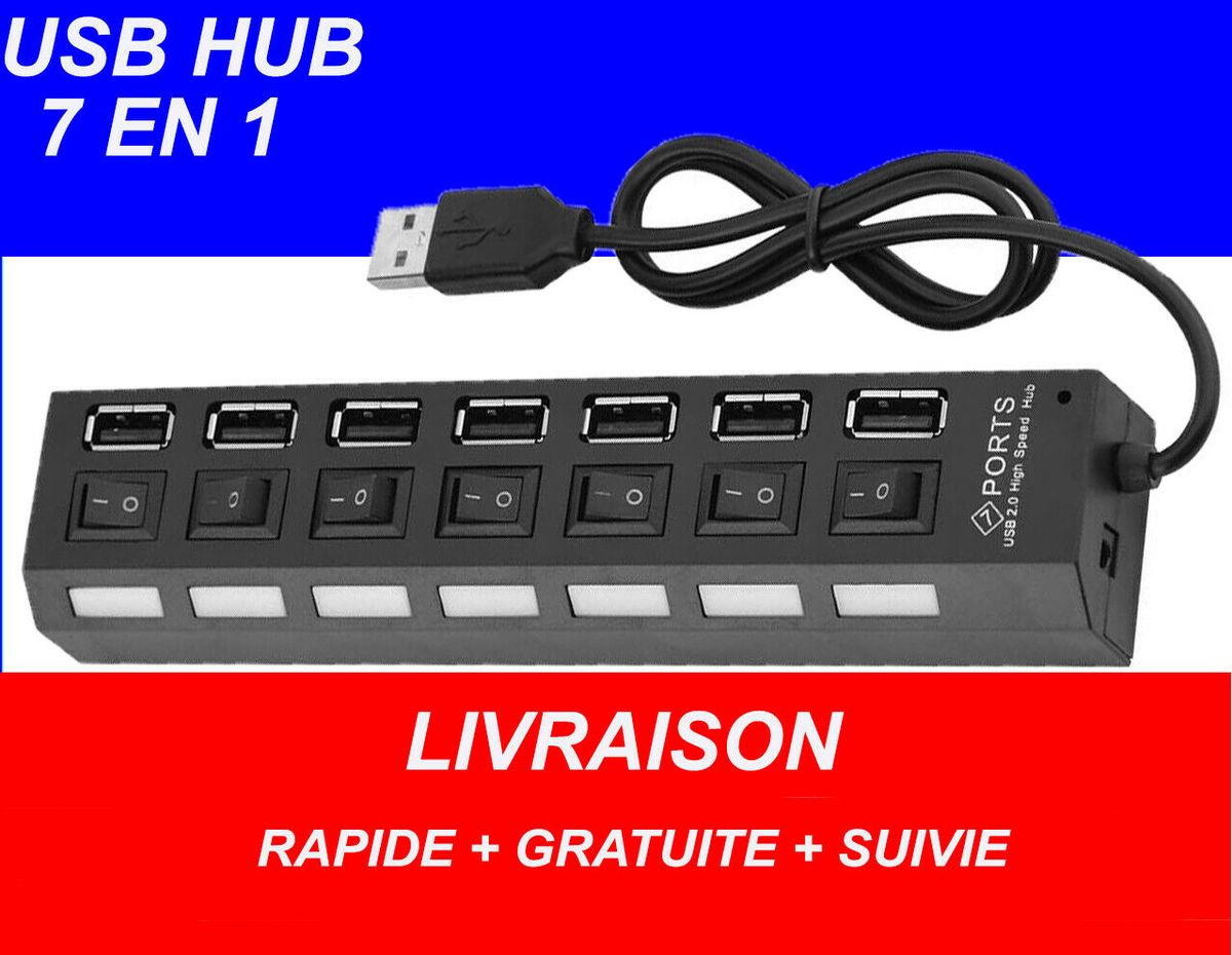 7 Port USB 2.0 High Speed Power Splitter Switch ON/OFF