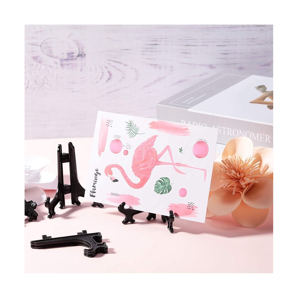 24 Pieces 4 Inch Plastic Easel Plate Holders to Display Stand Picture Easel At Weddings  Black