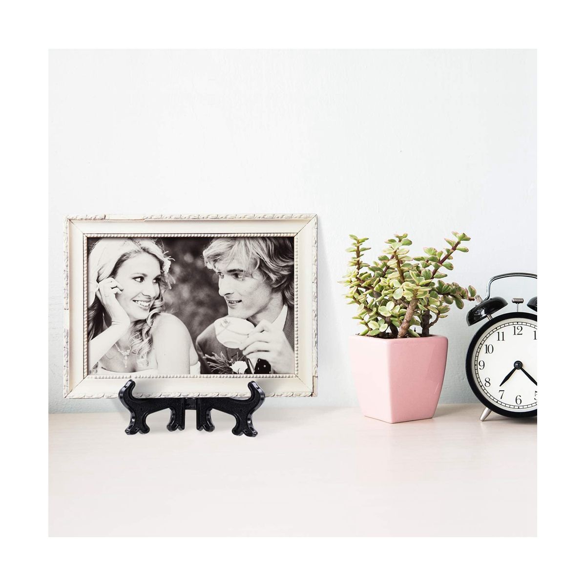 24 Pieces 4 Inch Plastic Easel Plate Holders to Display Stand Picture Easel At Weddings  Black