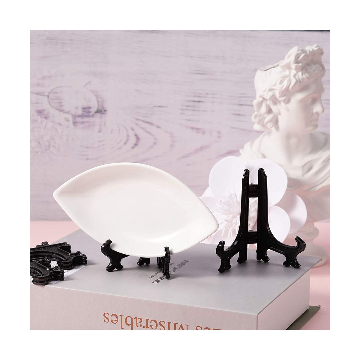 24 Pieces 4 Inch Plastic Easel Plate Holders to Display Stand Picture Easel At Weddings  Black