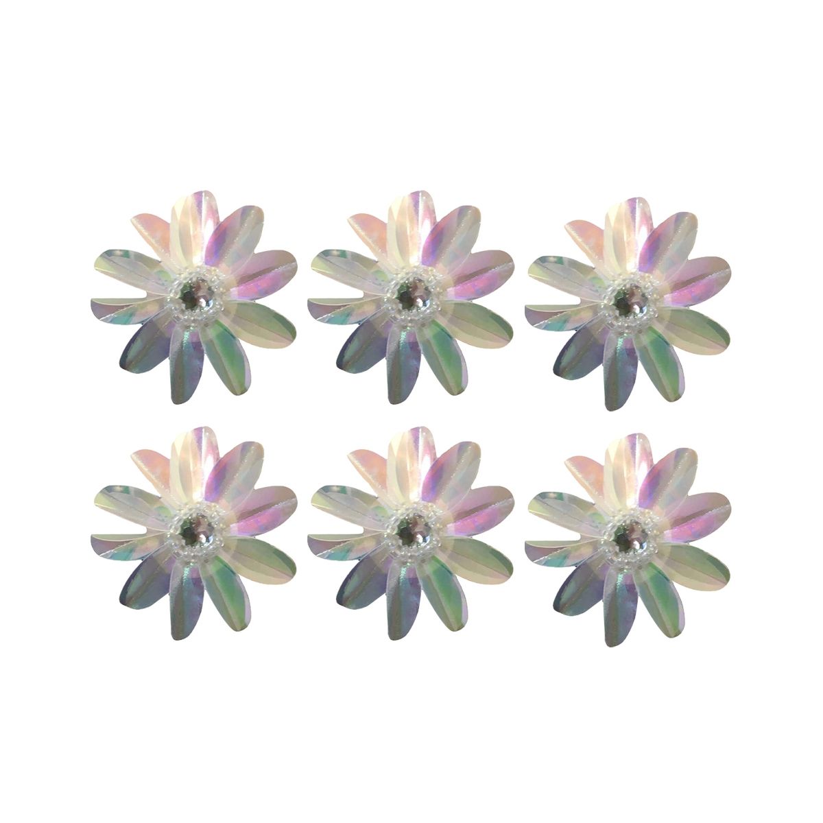 6 Pcs Pearlescent 2 12Inch Sequin Flowers Rhines Beading Applique Crystal Beaded Flower Applique