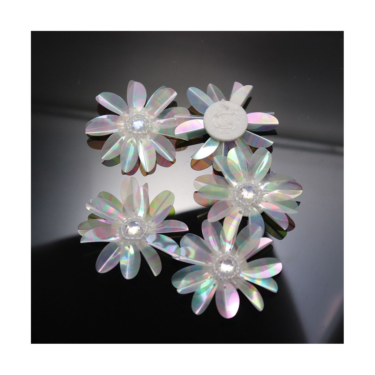6 Pcs Pearlescent 2 12Inch Sequin Flowers Rhines Beading Applique Crystal Beaded Flower Applique