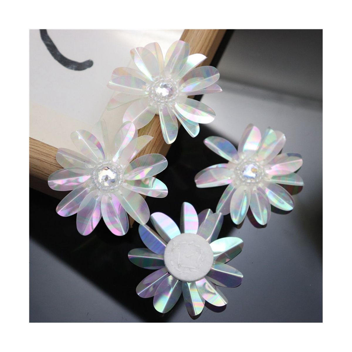 6 Pcs Pearlescent 2 12Inch Sequin Flowers Rhines Beading Applique Crystal Beaded Flower Applique