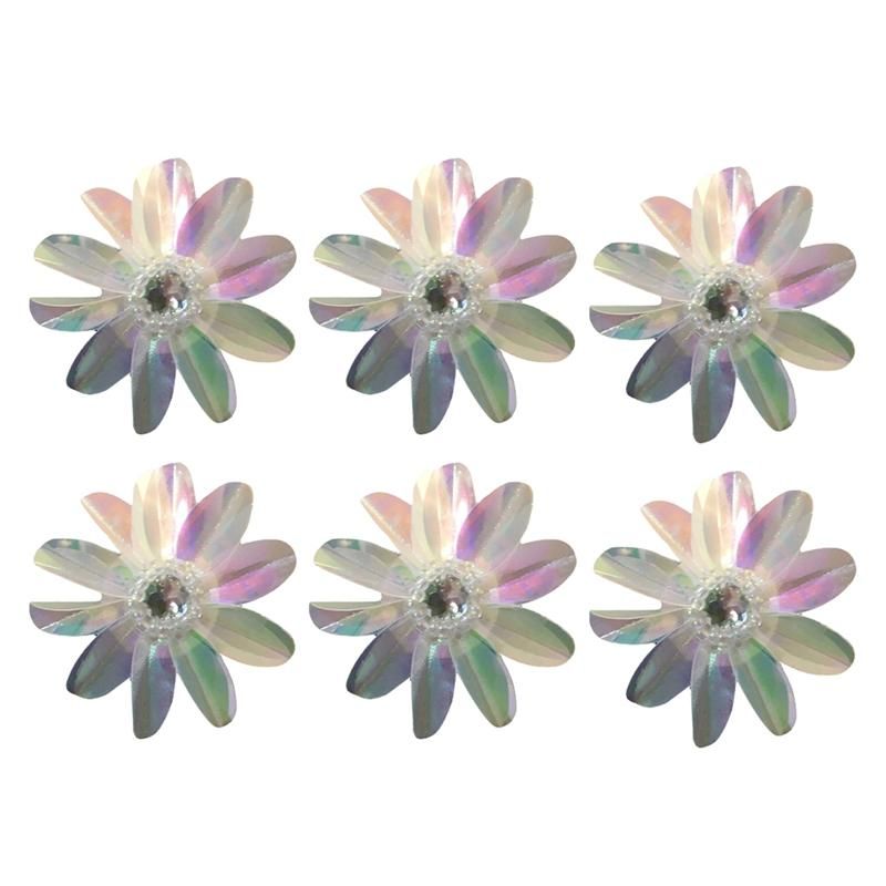 6 Pcs Pearlescent 2 12Inch Sequin Flowers Rhines Beading Applique Crystal Beaded Flower Applique